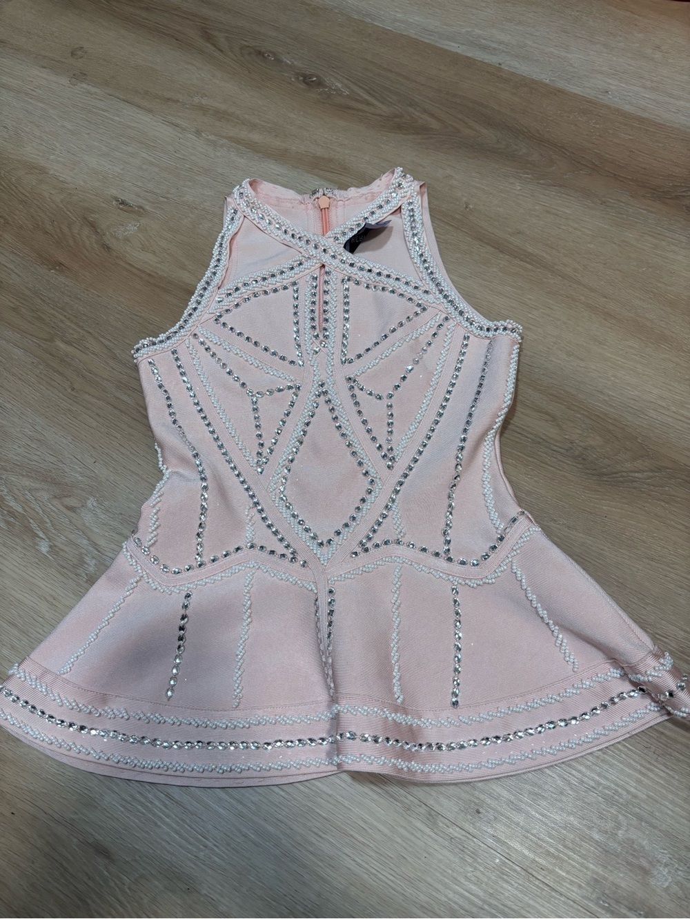 Herve Leger Sleeveless Embellished Pink Peplum Top size S